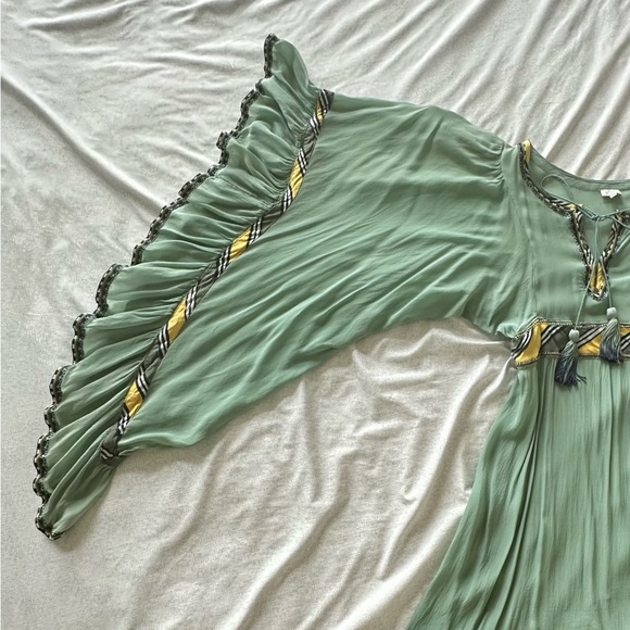 Talitha‎ Sage Green With Tassels 100% Silk Made In India Size M - Picture 7 of 12